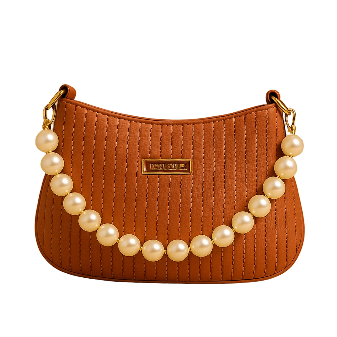 Taupe Pearl Strap Sling Bag - Elegant Shoulder Handbag for Women tubamart.shop