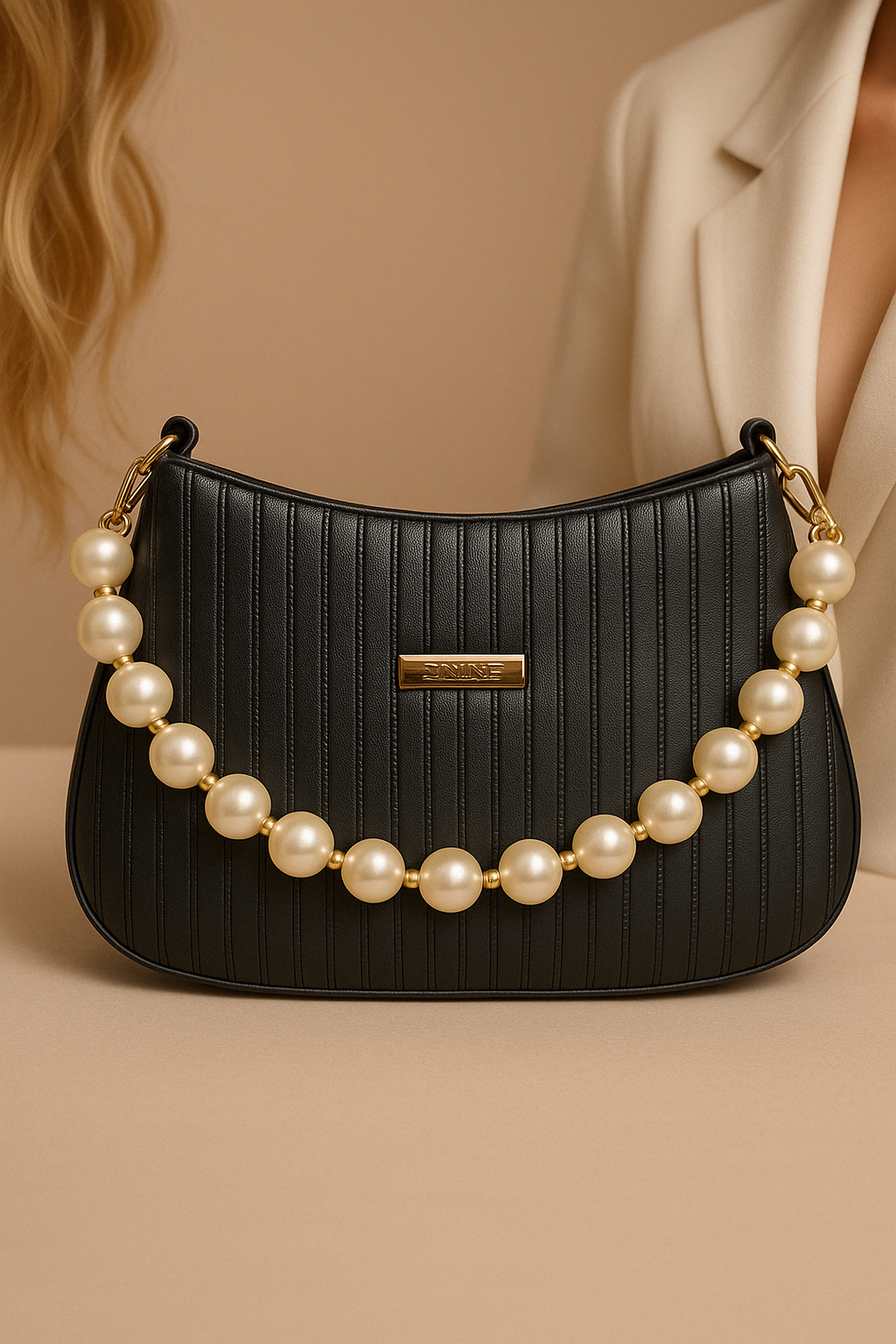 Taupe Pearl Strap Sling Bag - Elegant Shoulder Handbag for Women tubamart.shop