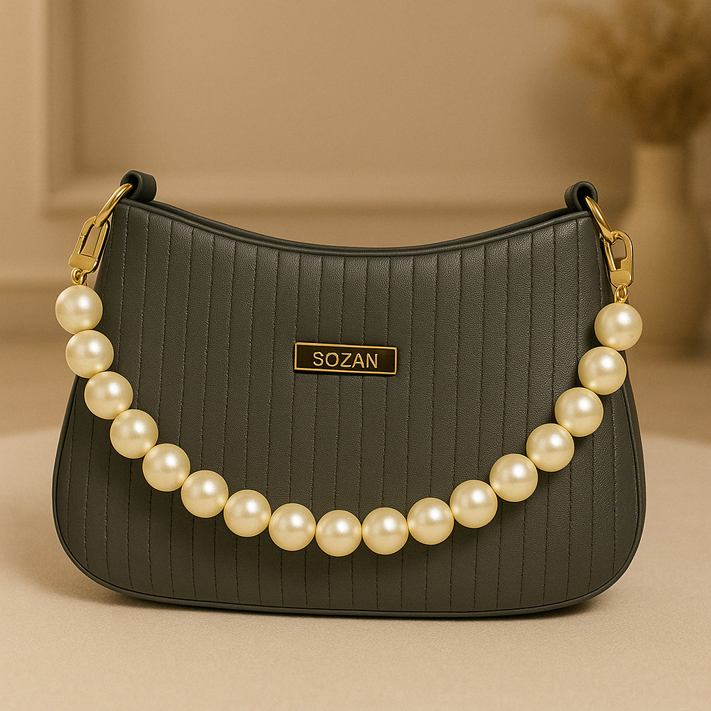 Taupe Pearl Strap Sling Bag - Elegant Shoulder Handbag for Women tubamart.shop