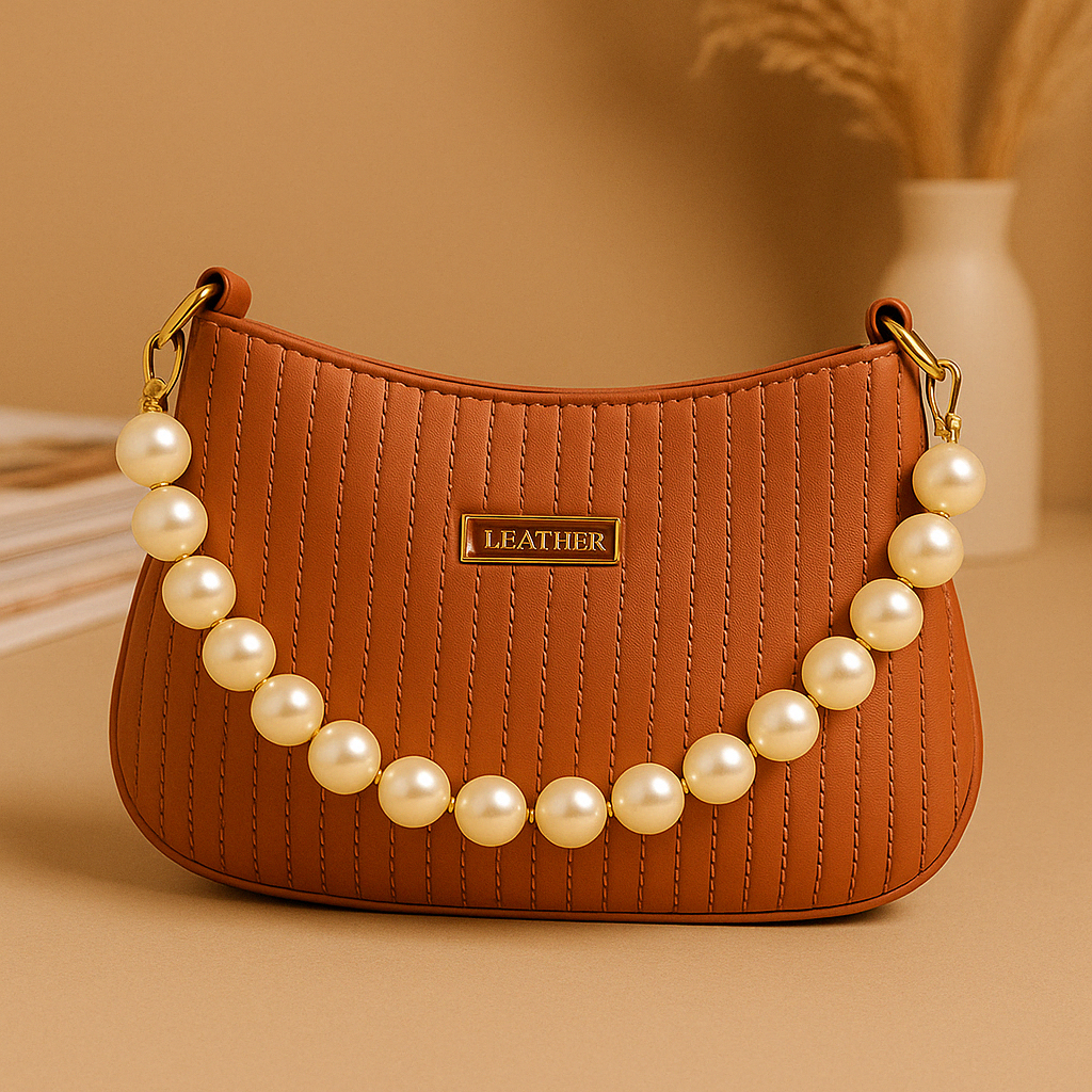 Taupe Pearl Strap Sling Bag - Elegant Shoulder Handbag for Women tubamart.shop