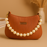 Taupe Pearl Strap Sling Bag - Elegant Shoulder Handbag for Women tubamart.shop