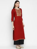 Vbuyz Women's Sequence & Solid Straight Rayon Maroon Kurta Roposo Clout