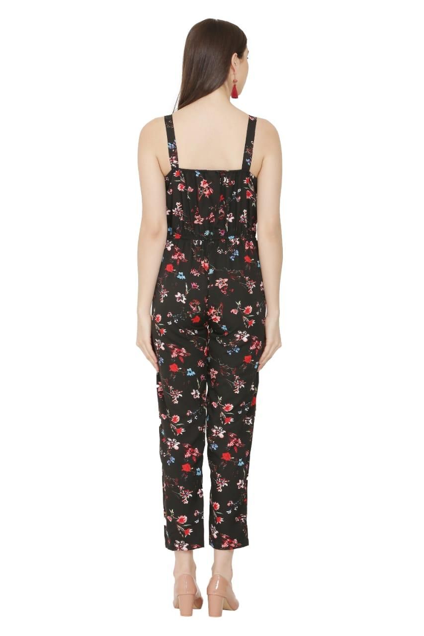 Women's Crepe Floral Print Shoulder Strap Straight Jumpsuit Roposo Clout