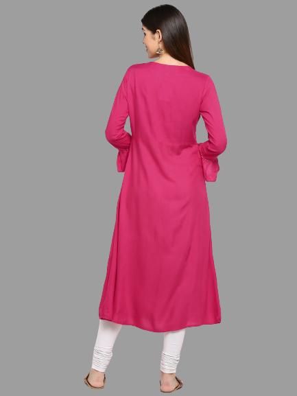 Buys Women's Pink Color Rayon Anarkali Kurta Roposo Clout