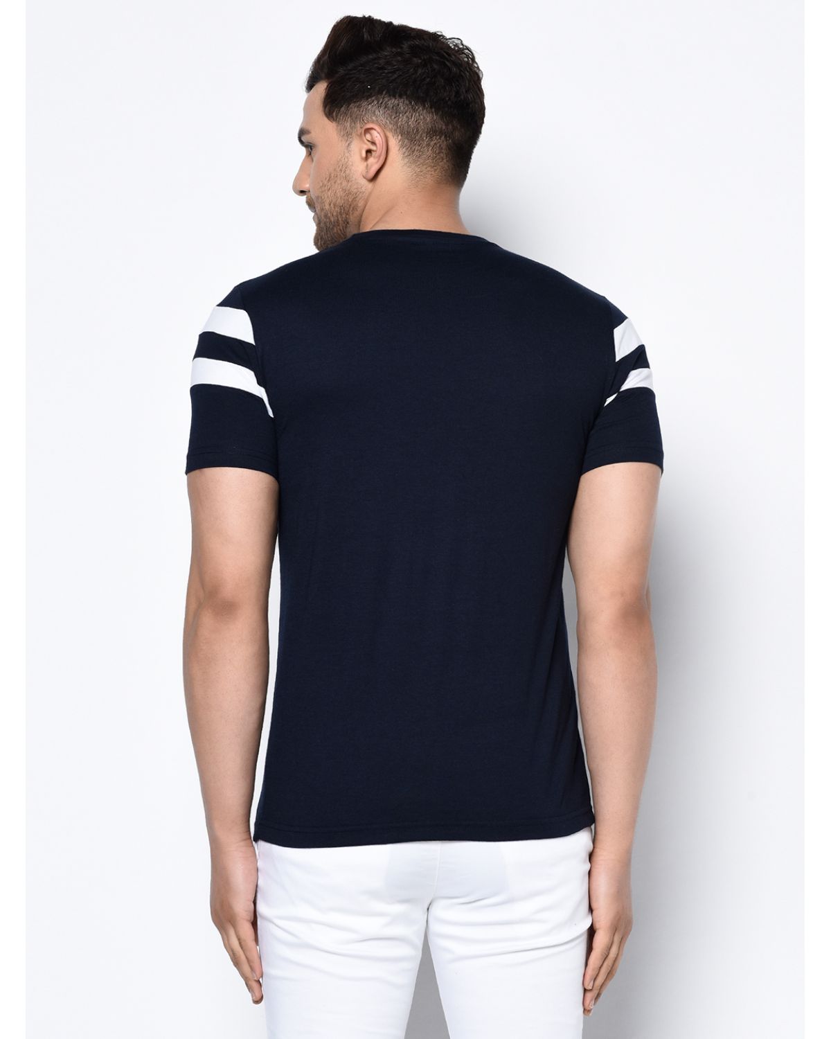 Striped Print Half Sleeves Round Neck T-shirts For Men's Roposo Clout