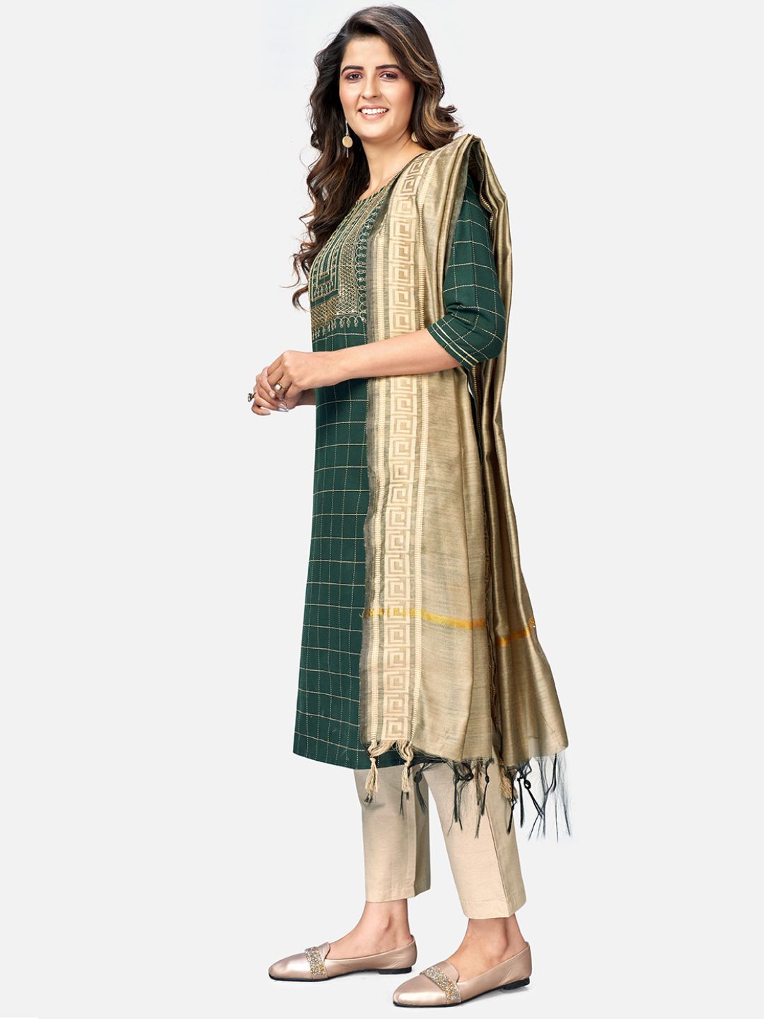 Stunning Cotton Embroidered Kurti Pant Dupatta Set Roposo Clout