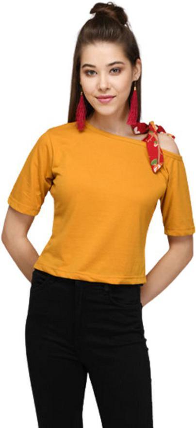 Women's Viscose Rayon Solid Cold Shoulder Top Roposo Clout