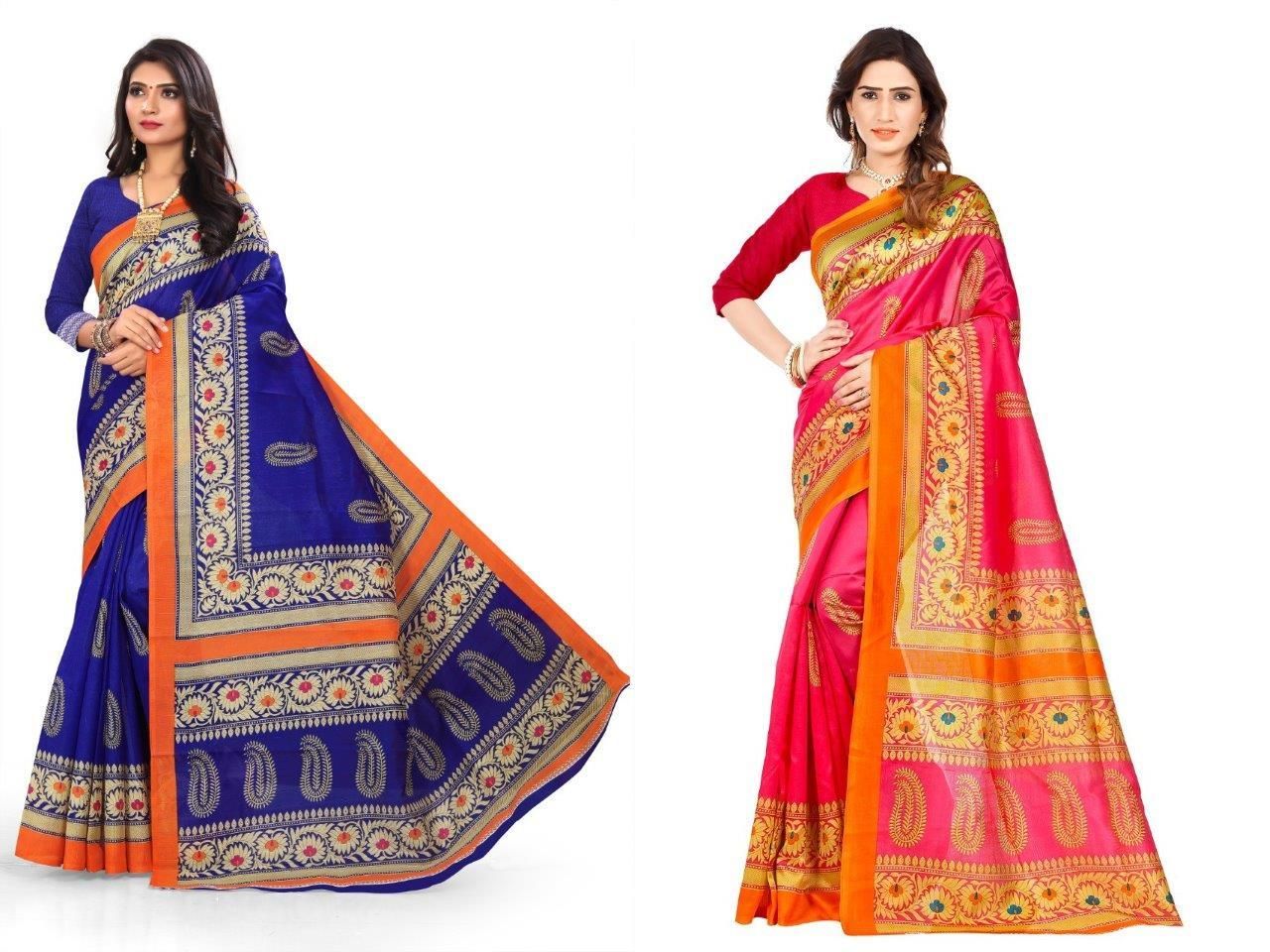 Elegant Printed Mysore Silk Saree (Pack Of 2) Roposo Clout