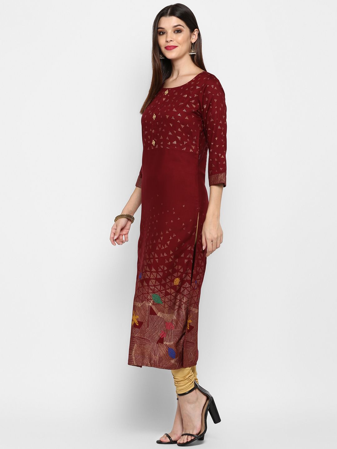 Vbuyz Women's Dark Maroon Color Rayon Straight Kurta Roposo Clout