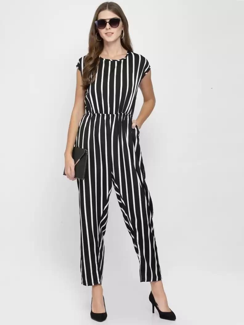 Darzi Women's Poly Crepe Stripe Print Jumpsuit Roposo Clout