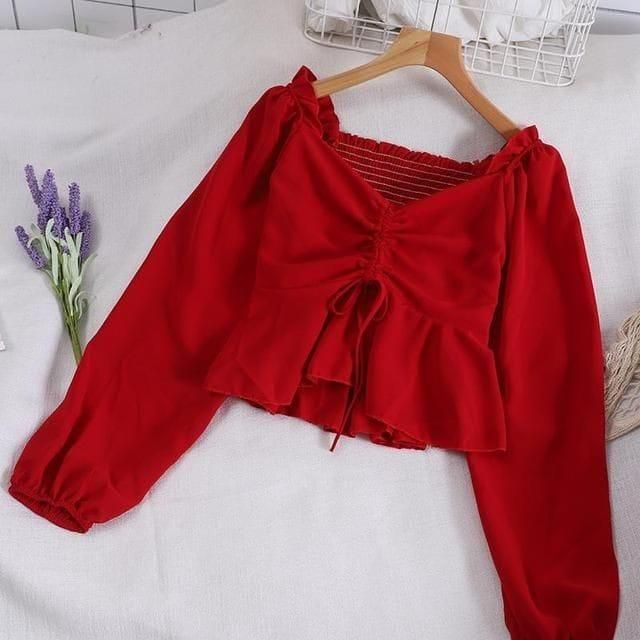 Women's Crepe Solid Tie Up Crop Top Roposo Clout