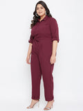 UPTOWNIE Women's Plus Size Crepe Solid Shirt Style Jumpsuit Roposo Clout