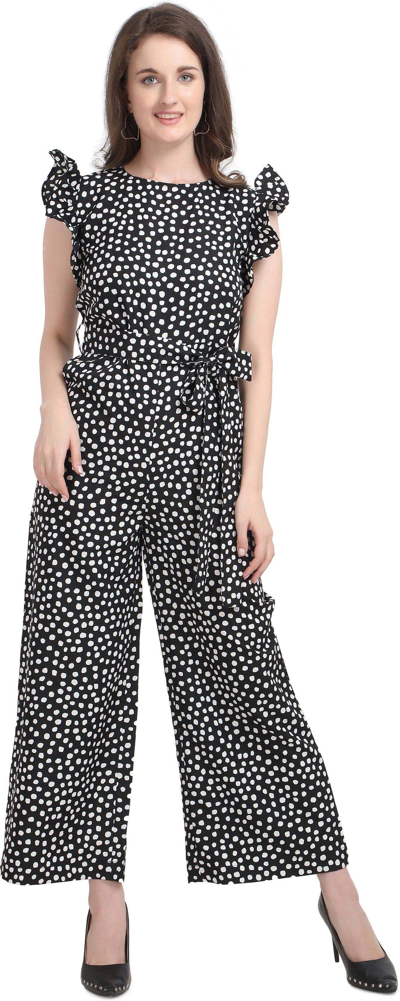 Women's Trendy Polka Print Crepe Jumpsuit Roposo Clout