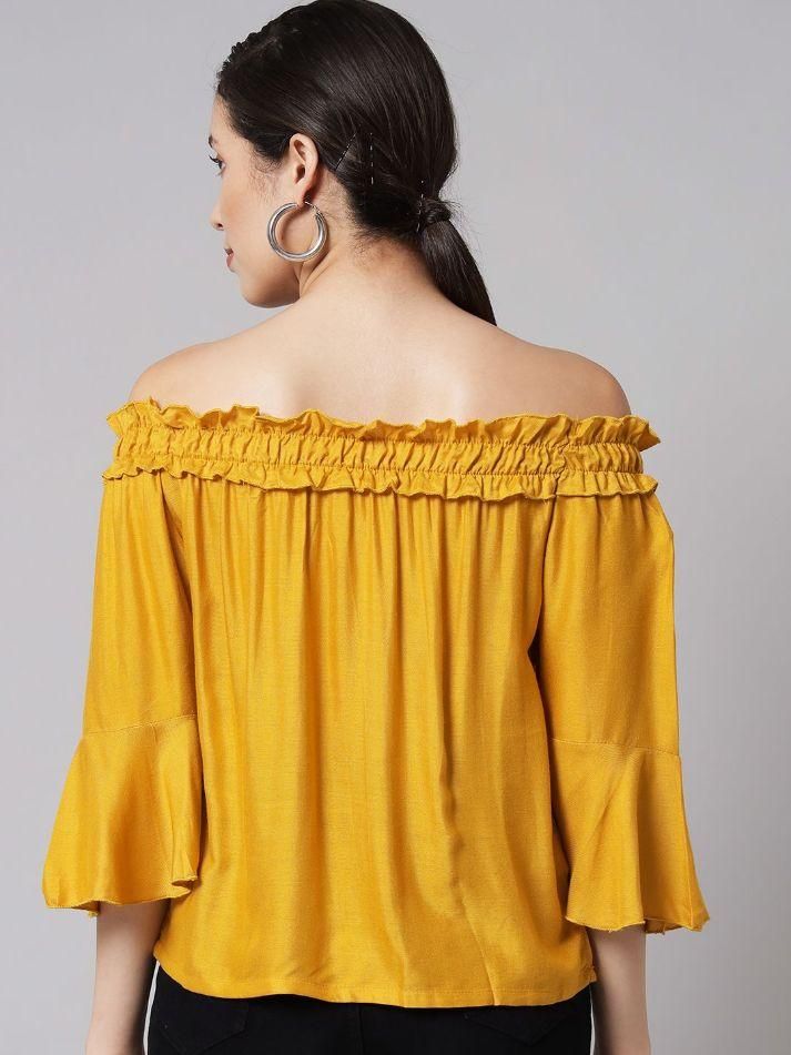 Women's Crepe Solid Off Shoulder Top Roposo Clout