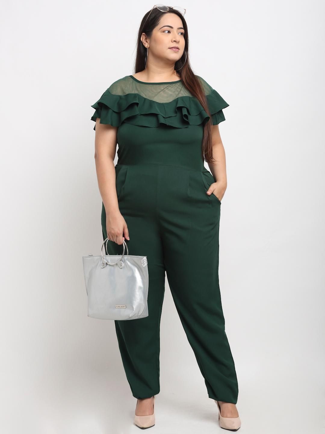 Flambeur Women's Plus Size Crepe Solid Jumpsuits Roposo Clout