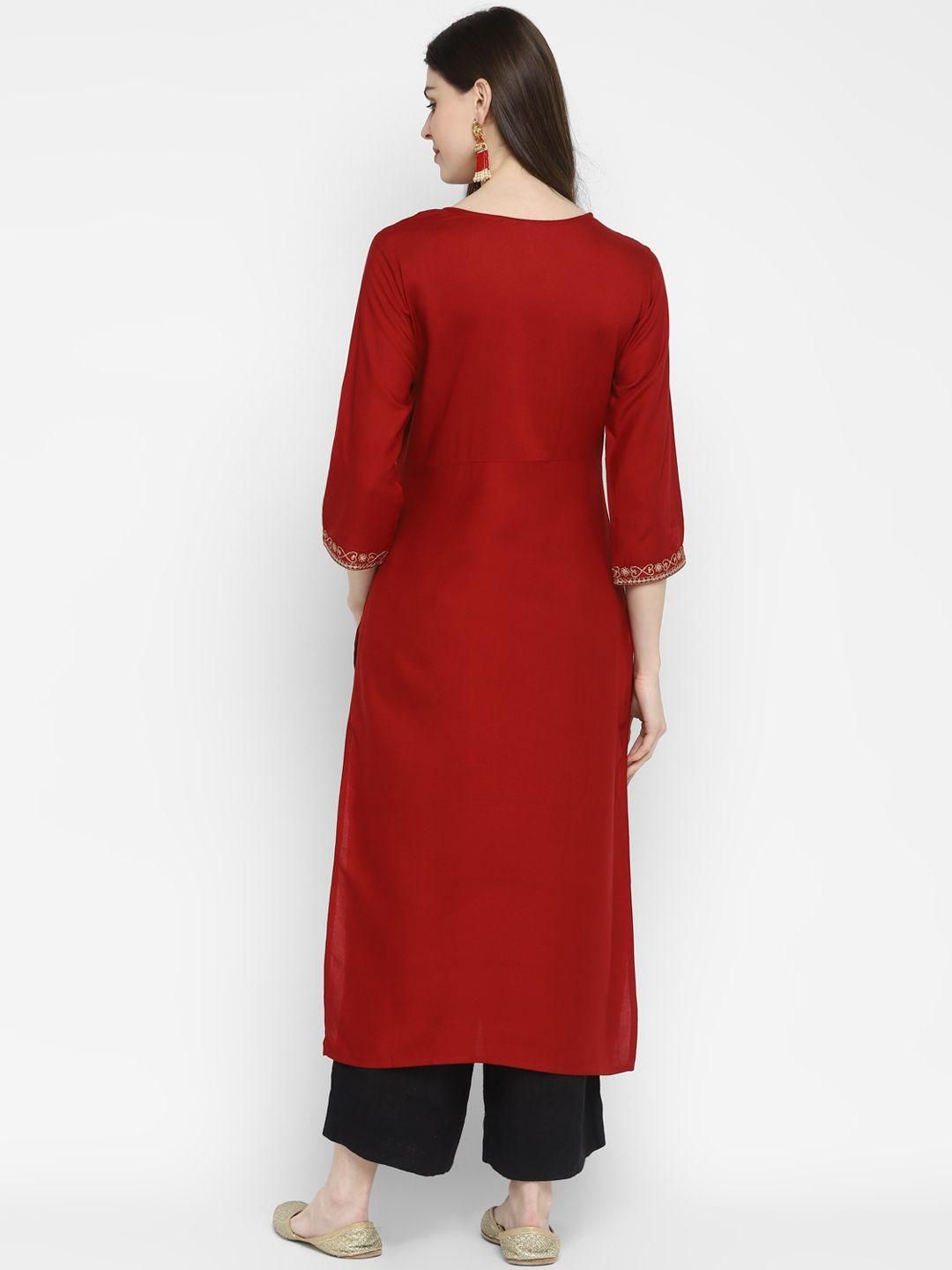 Vbuyz Women's Sequence & Solid Straight Rayon Maroon Kurta Roposo Clout