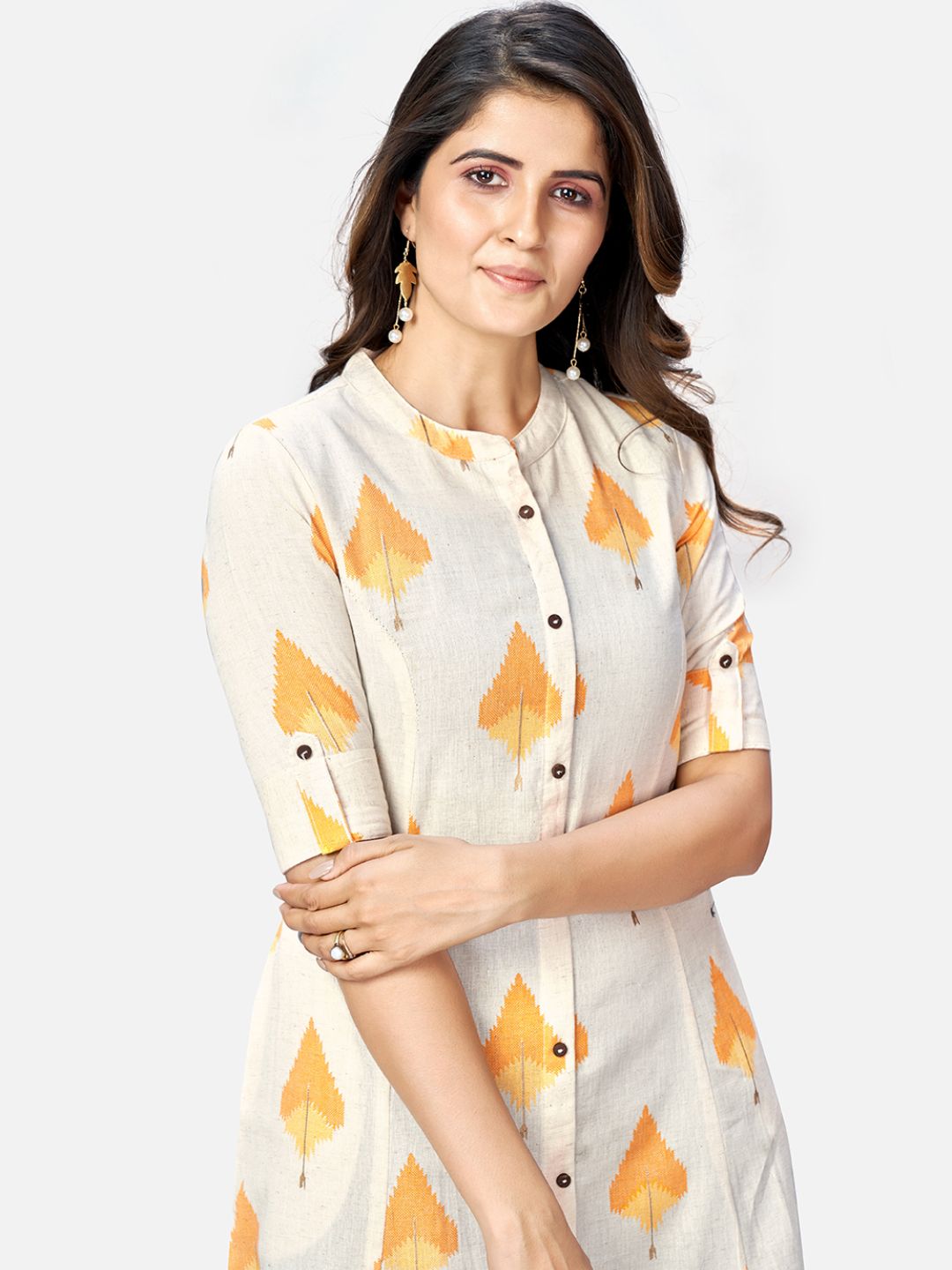 Vbuyz Women's Printed A-Line Cotton Beige Kurta Roposo Clout