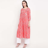 Vbuyz Women's Printed Anarkali Cotton Light Pink Kurta Roposo Clout