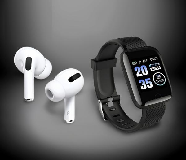 2 in 1 Smartwatch With�Buds Combo Pack of 2 Items - Truly Wireless Bluetooth in Ear Earbuds Headset with Mic , Bluetooth D116 Smart Watch with Heart Rate Monitor and Many Other Features (1 Year Warranty) Roposo Clout