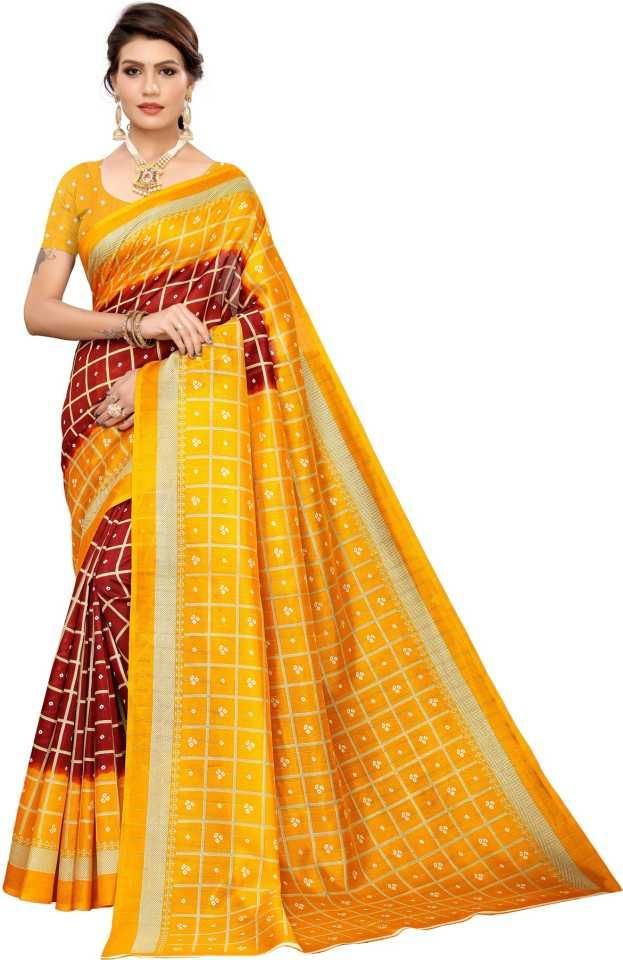 Trendy Mysore Silk Checks With Printed Saree Roposo Clout