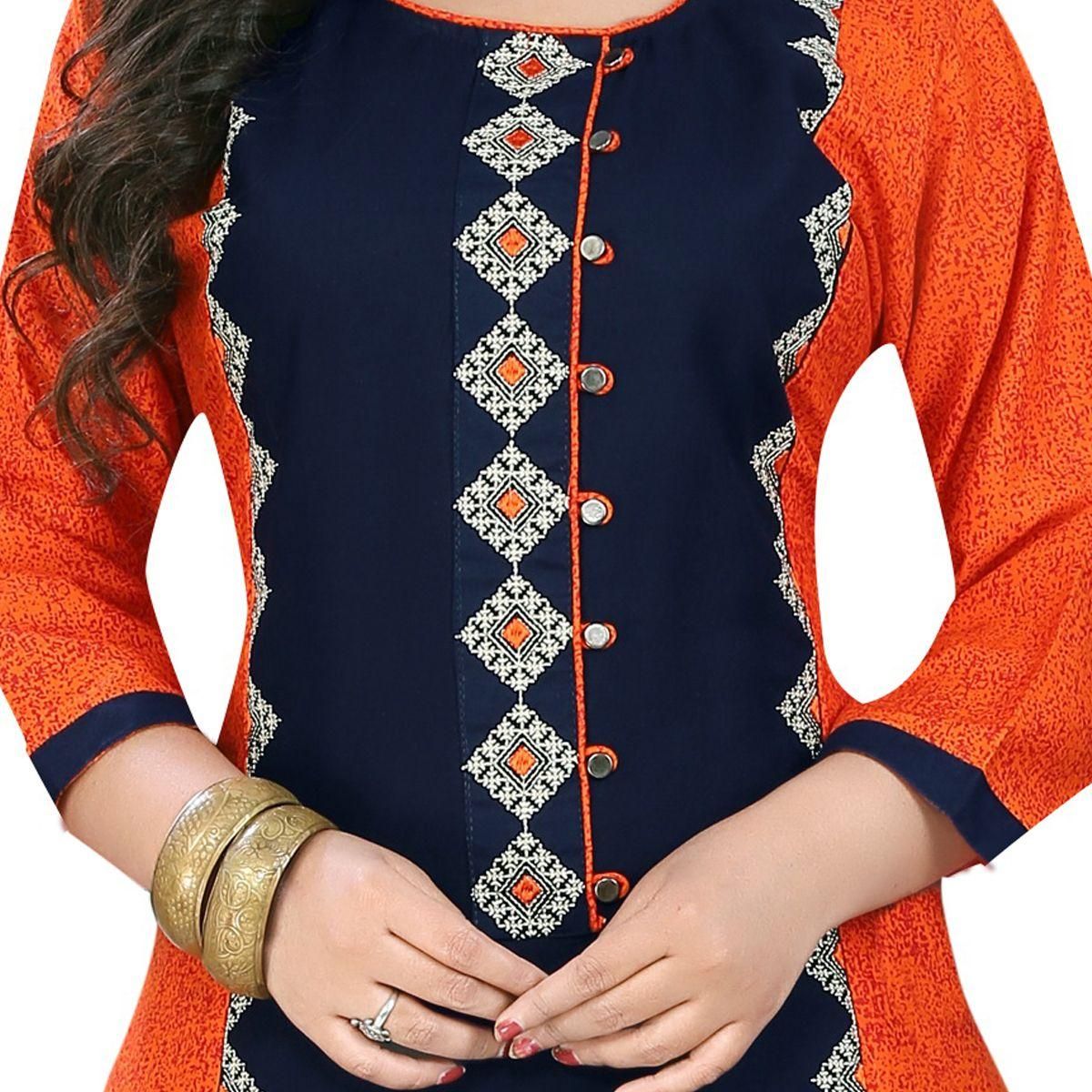 Buys Women's Orange, Blue Color Rayon Straight Kurta Roposo Clout