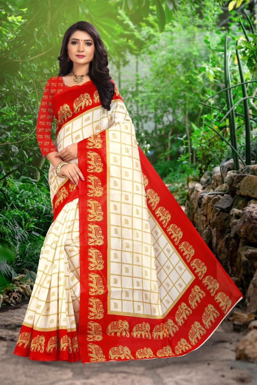 Latest Bhagalpuri Silk Checks Bandhani Printed Saree Roposo Clout