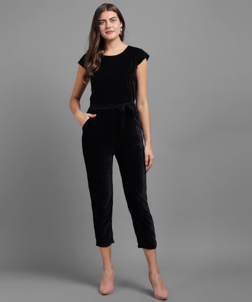 Women's Velvet Solid Jumpsuit Roposo Clout