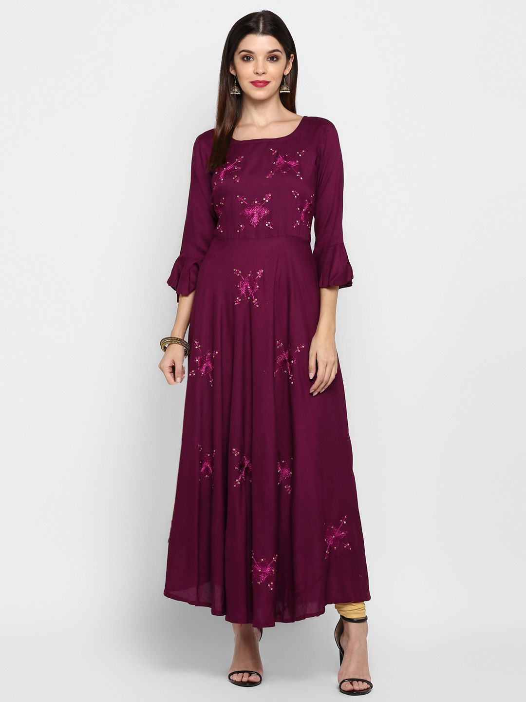 Vbuyz Women's Purple Color Rayon Flared Kurta Roposo Clout