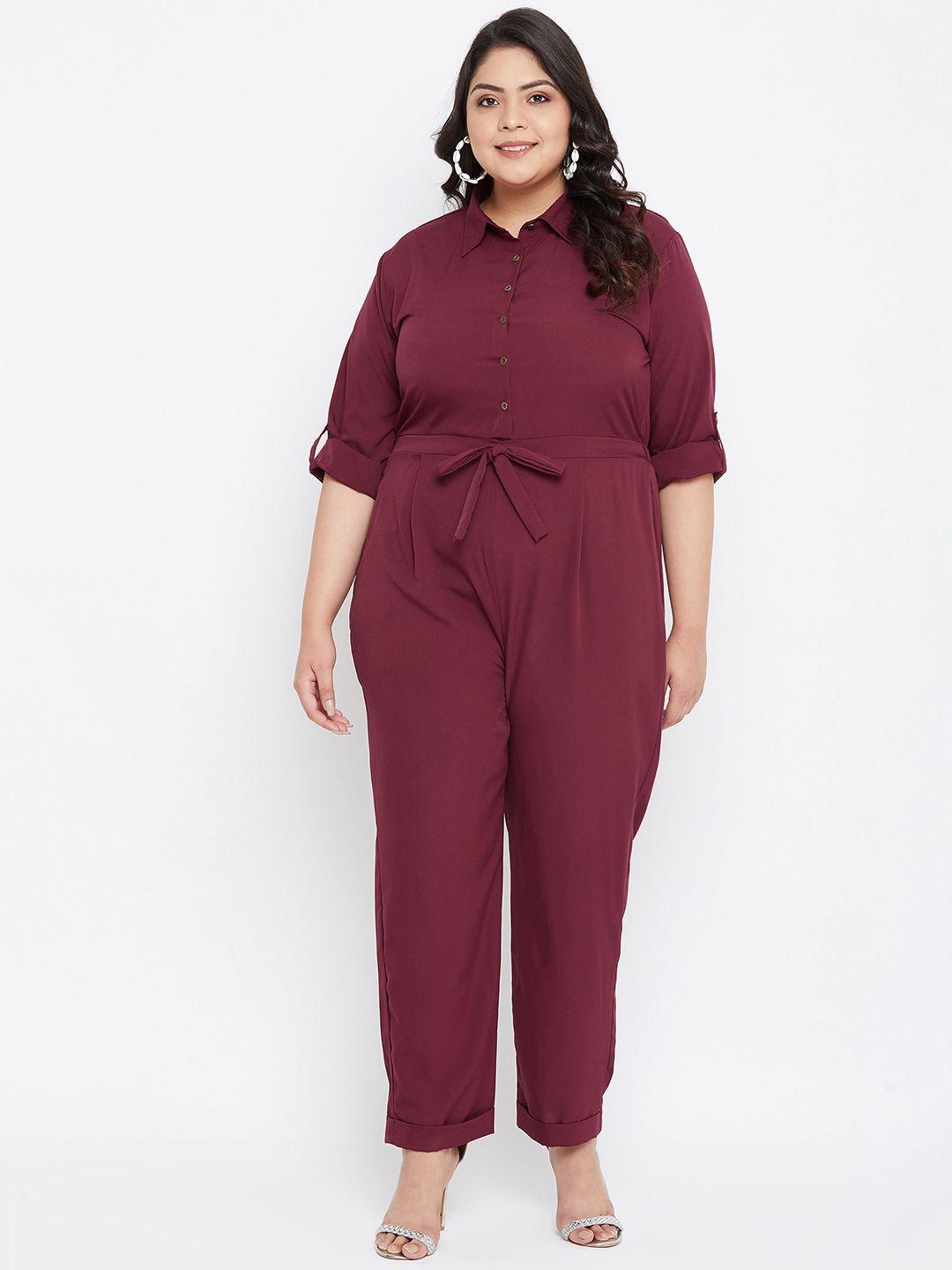 UPTOWNIE Women's Plus Size Crepe Solid Shirt Style Jumpsuit Roposo Clout