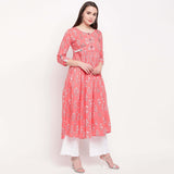 Vbuyz Women's Printed Anarkali Cotton Light Pink Kurta Roposo Clout