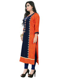Buys Women's Orange, Blue Color Rayon Straight Kurta Roposo Clout