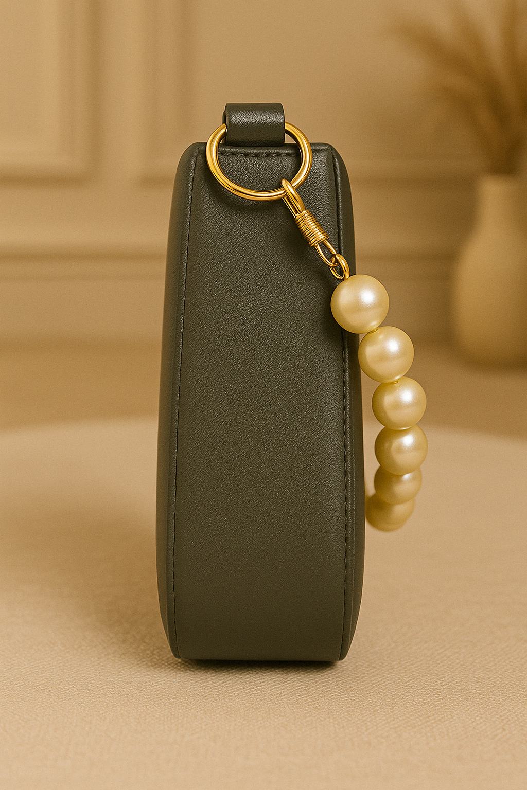 Taupe Pearl Strap Sling Bag - Elegant Shoulder Handbag for Women tubamart.shop