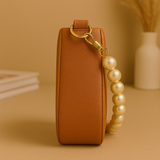 Taupe Pearl Strap Sling Bag - Elegant Shoulder Handbag for Women tubamart.shop