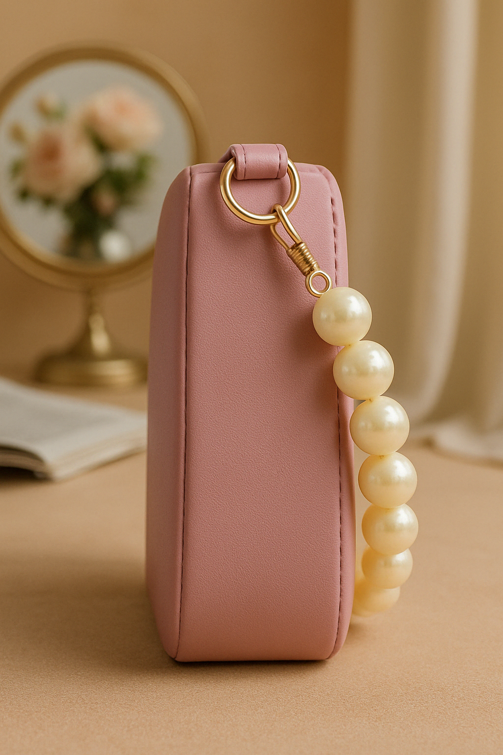 Taupe Pearl Strap Sling Bag - Elegant Shoulder Handbag for Women tubamart.shop