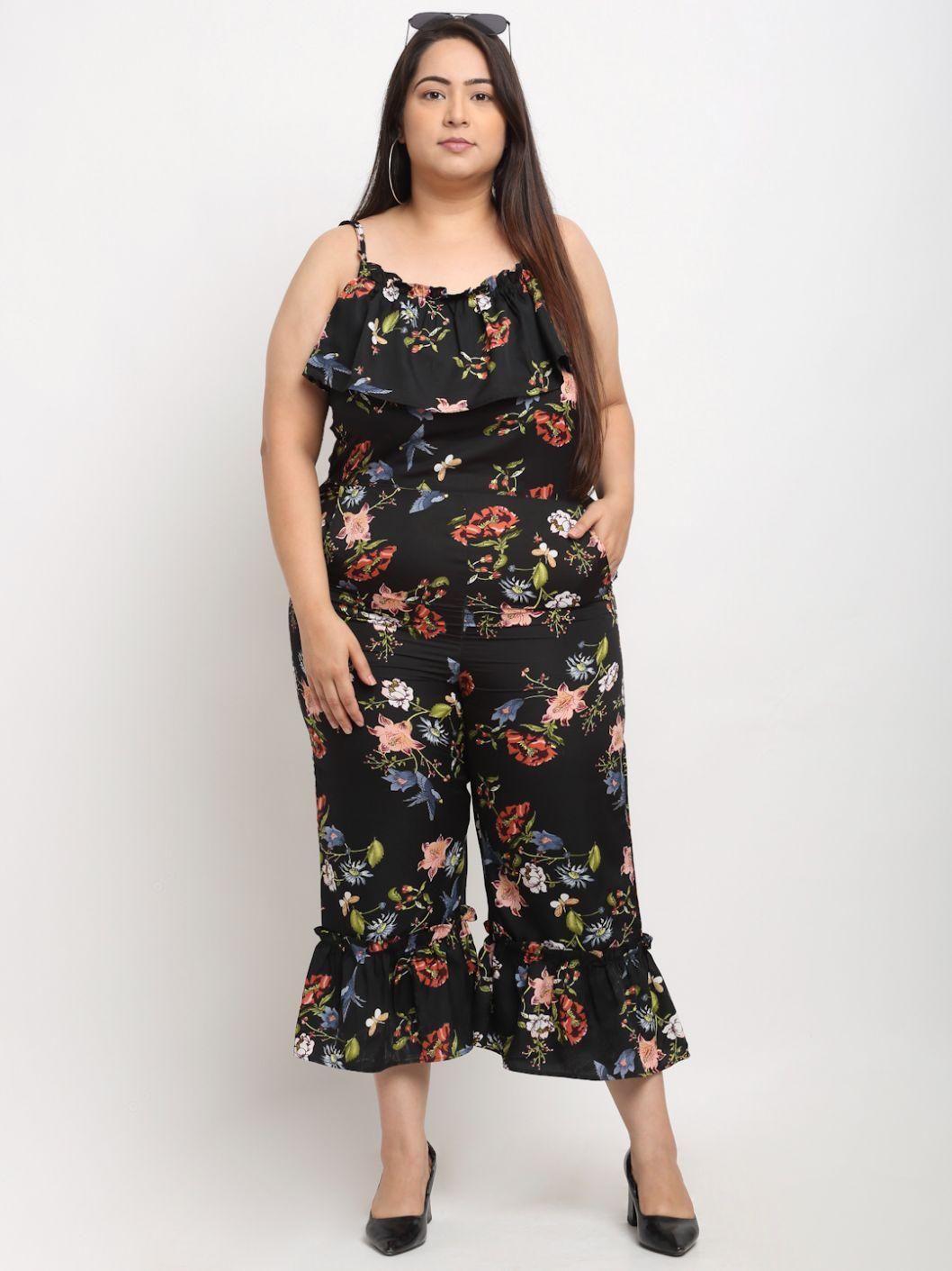 Flambeur Women's Plus Size Crepe Floral Jumpsuits Roposo Clout