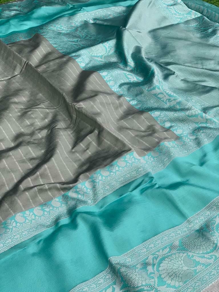 Elegant Jacquard Woven Litchi Silk Saree Roposo Clout