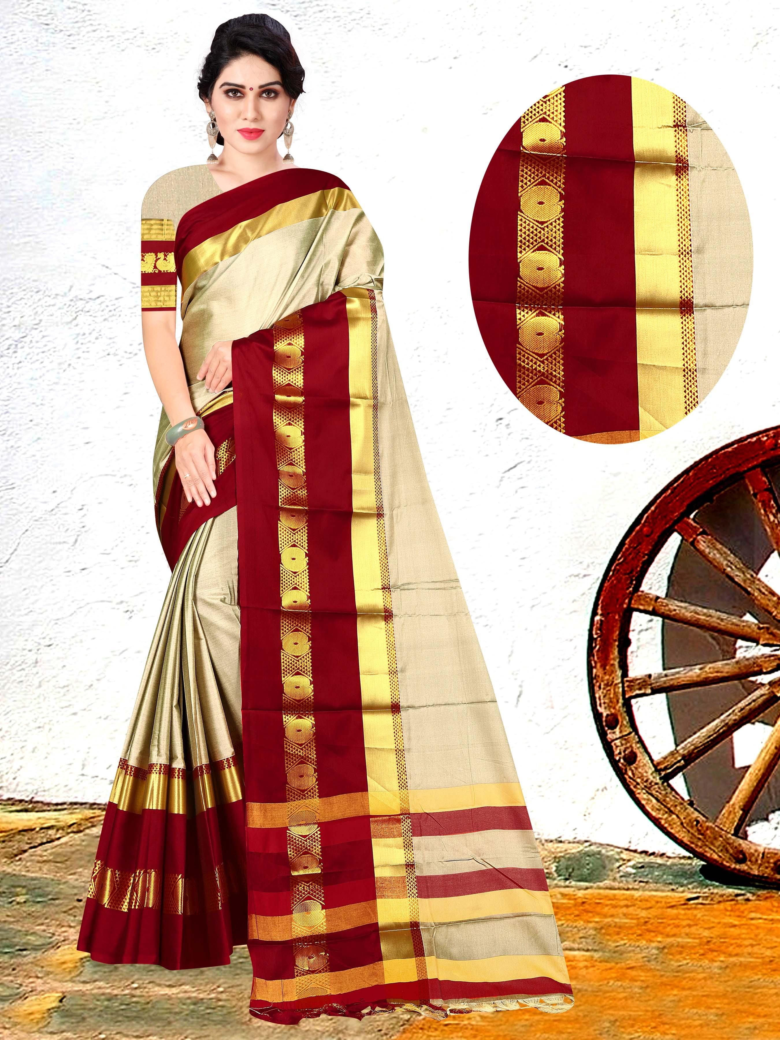 Fantastic Solid With Zari Border Cotton Silk Saree Roposo Clout