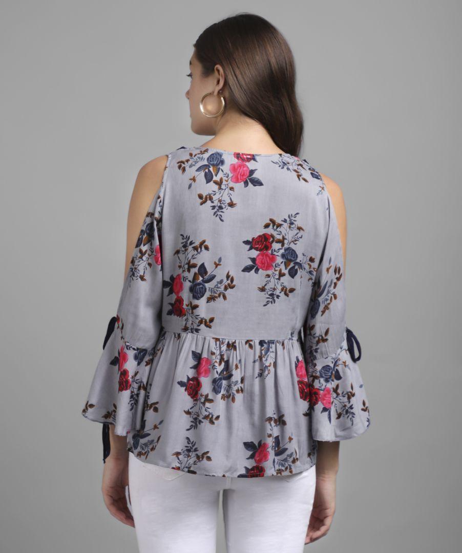 Women's Rayon Floral Print Cold Shoulder Top Roposo Clout