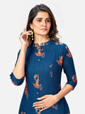 Vbuyz Women's Foil Printed A-Line Rayon Blue Kurta Roposo Clout