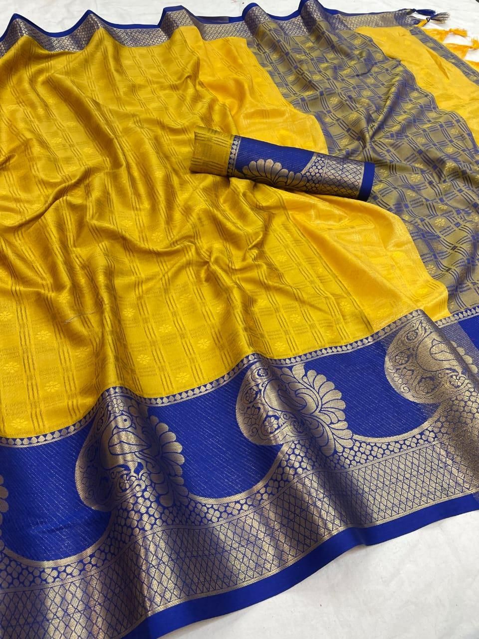 Gorgeous Jacquard Aura Cotton Silk Saree With Tassels Roposo Clout