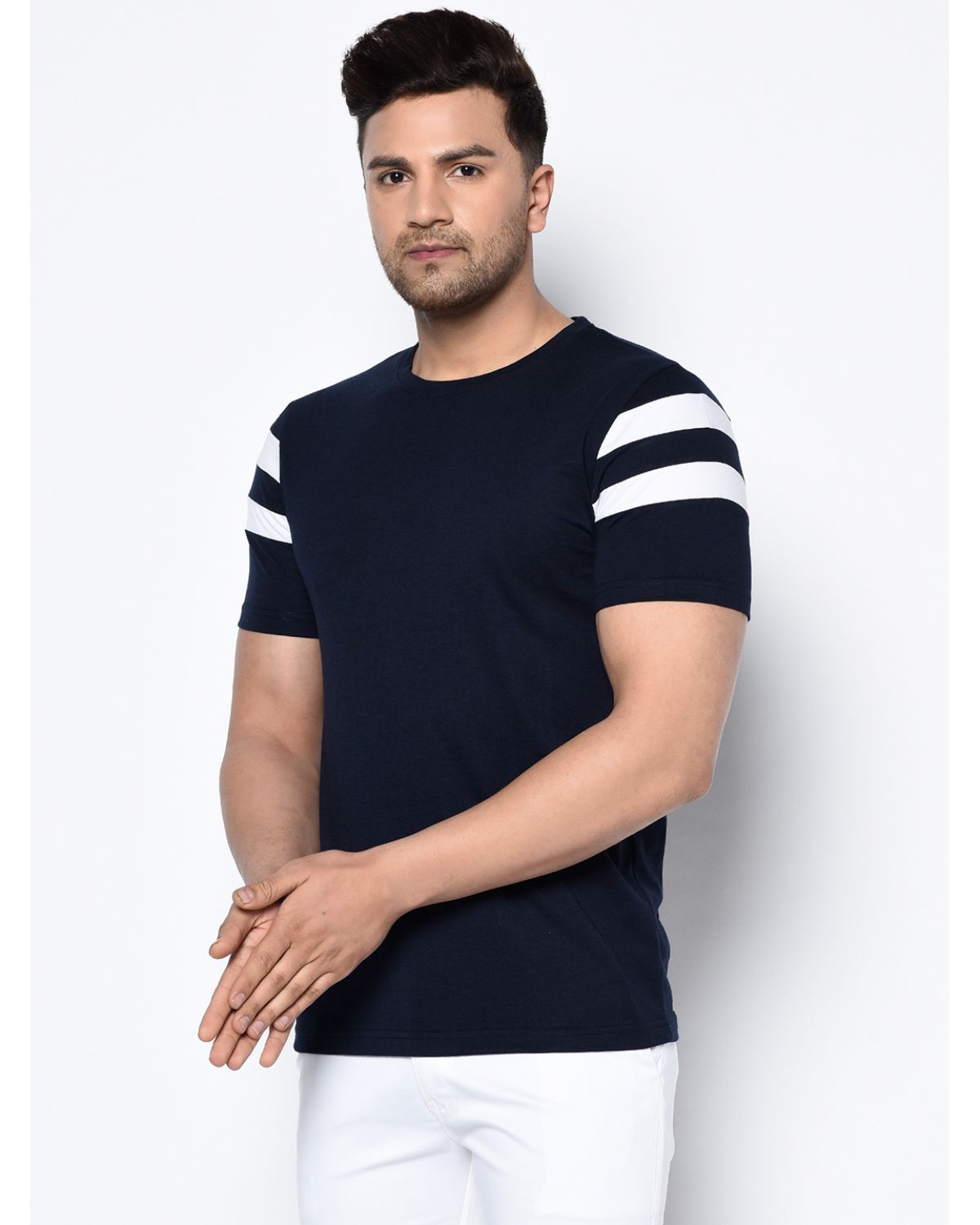 Striped Print Half Sleeves Round Neck T-shirts For Men's Roposo Clout