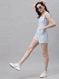 Rigo Women White Blue Stripe V-Neck Sleeveless Playsuit Roposo Clout
