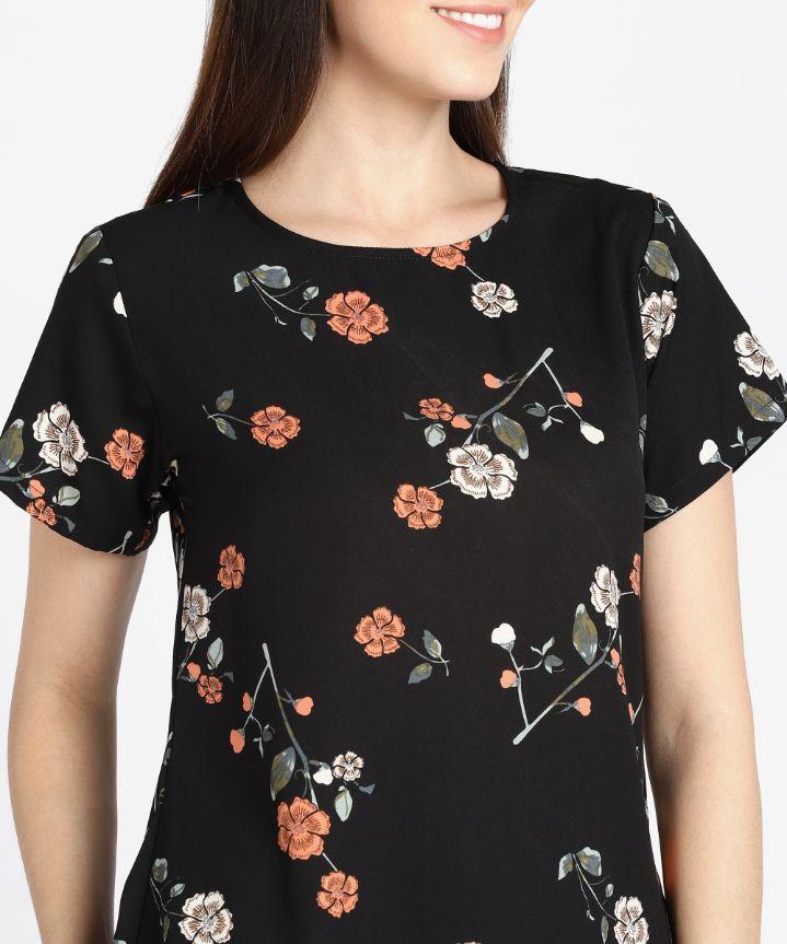 Women's Crepe Floral Print Top Roposo Clout