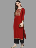 Vbuyz Women's Sequence & Solid Straight Rayon Maroon Kurta Roposo Clout