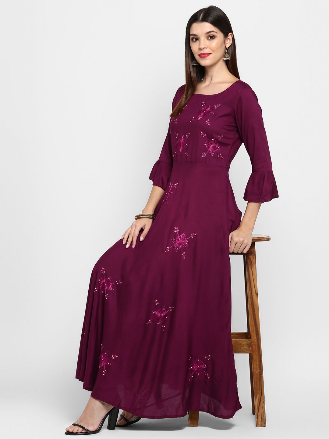 Vbuyz Women's Purple Color Rayon Flared Kurta Roposo Clout