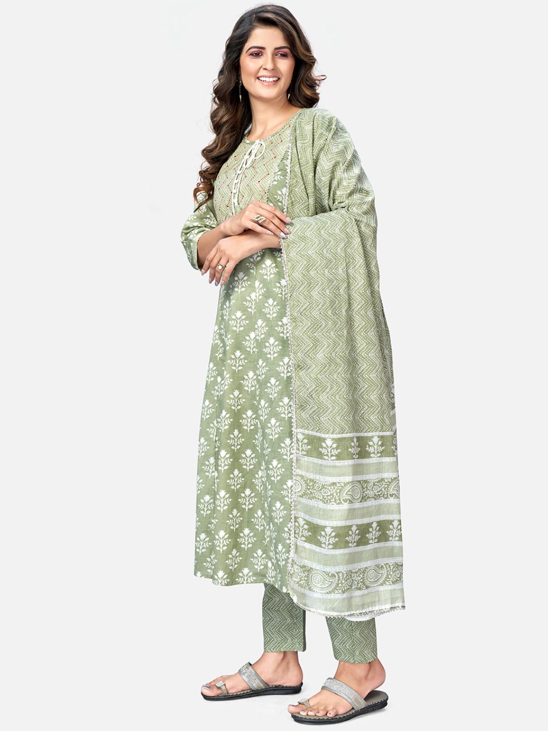 Attractive Cotton Printed Kurti Pant Dupatta Set Roposo Clout