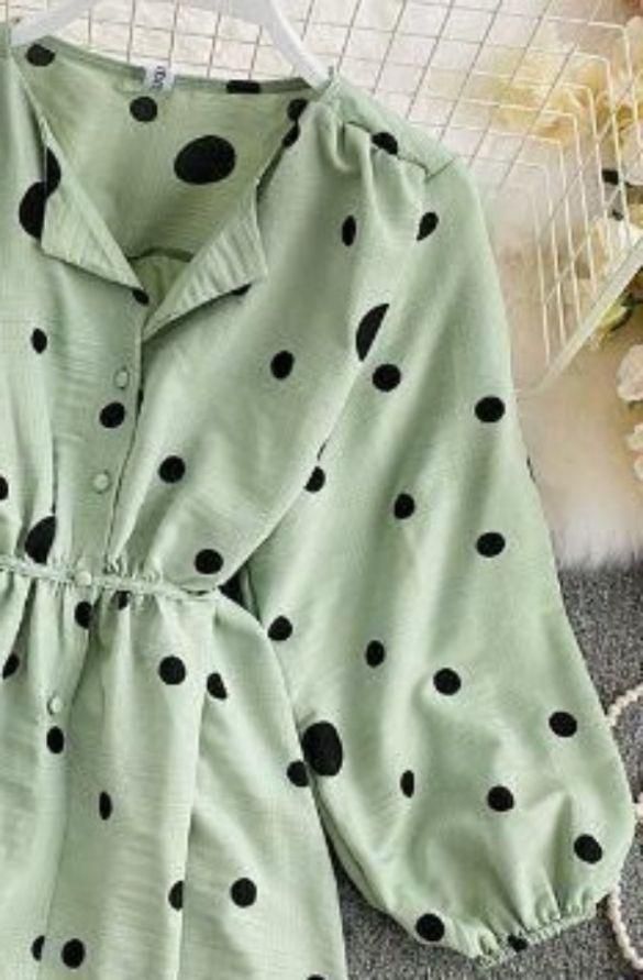 Women's Poly Crepe Polka Dot Print Puff Sleeves Top Roposo Clout