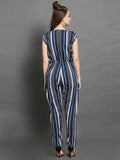 Darzi Women's Crepe Stripe Print Cap Sleeves Jumpsuit Roposo Clout