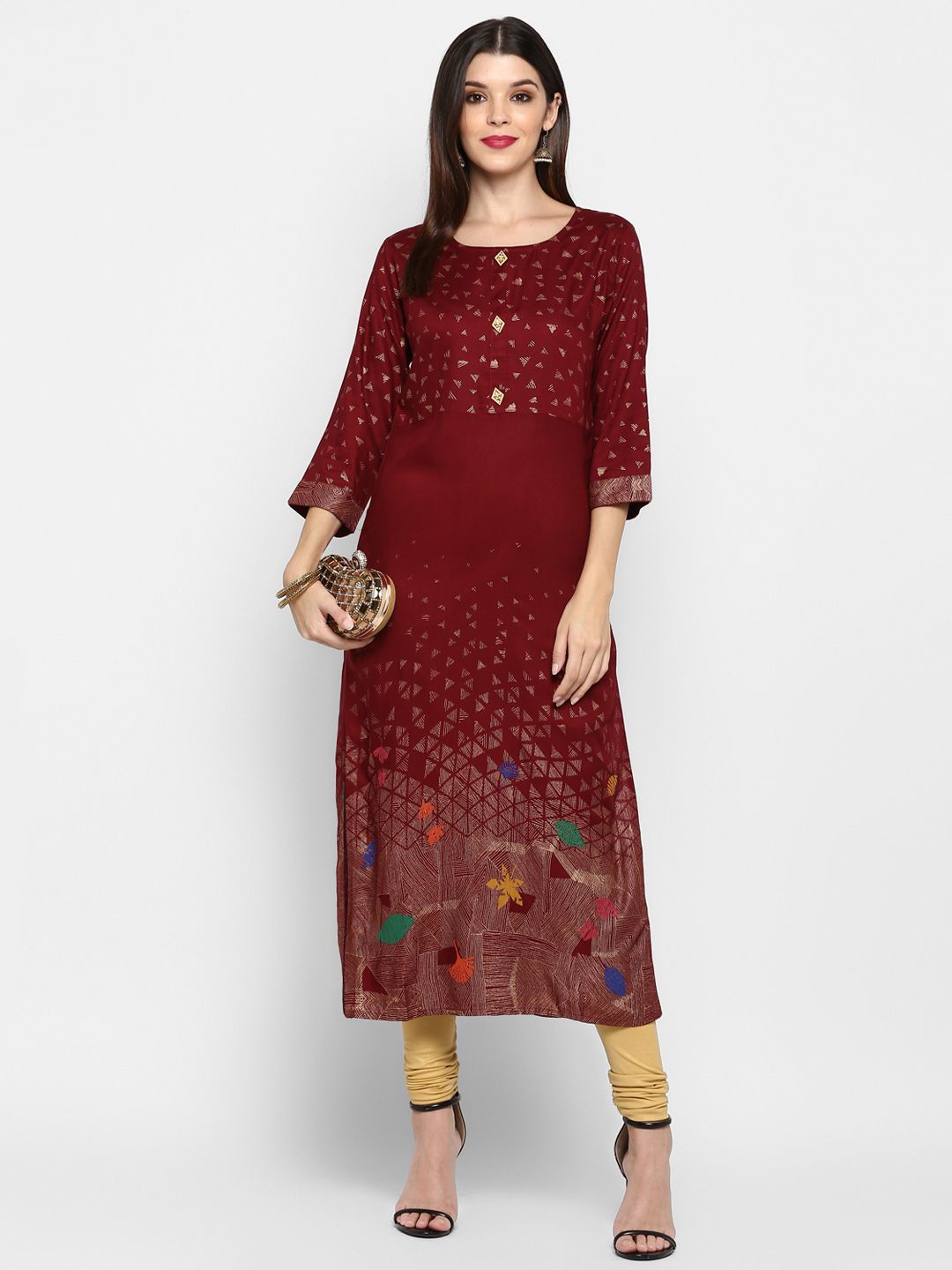 Vbuyz Women's Dark Maroon Color Rayon Straight Kurta Roposo Clout