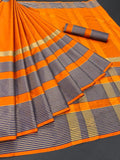 Latest Solid Aura Cotton Silk Saree With Striped Border Roposo Clout